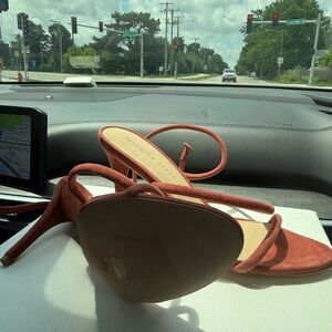 Veronica Beard Tan Strappy Heels Smooth Finish